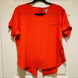 Red high low short sleeve summer blouse size L